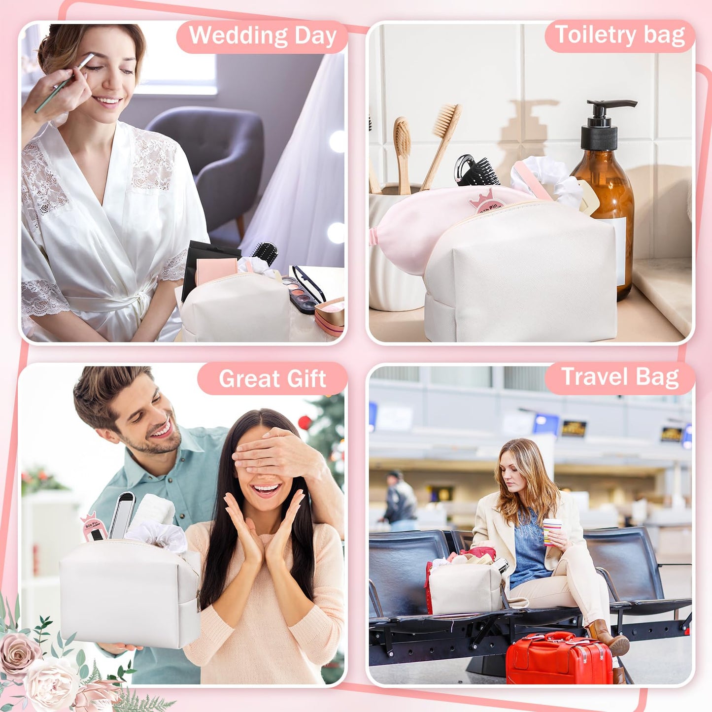 Kacctyen Women's Emergency Kit Bride Emergency Kit 46 Essential Items for Wedding Daily Use Travel Makeup Bag Survival Set for Team Bride Shower Gift Wedding Supplies
