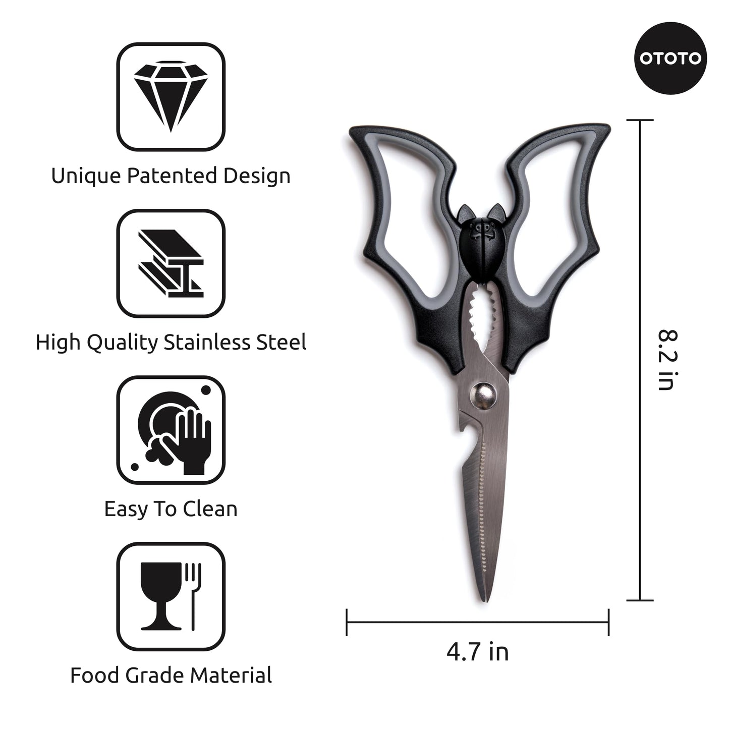 OTOTO Elizabat Kitchen Scissors - Halloween Goth Cute Bat Kitchen Shears, Gothic Scissors Utensils - Spooky Bats Halloween Gifts, Cute Gadgets, Kitchen Gadgets