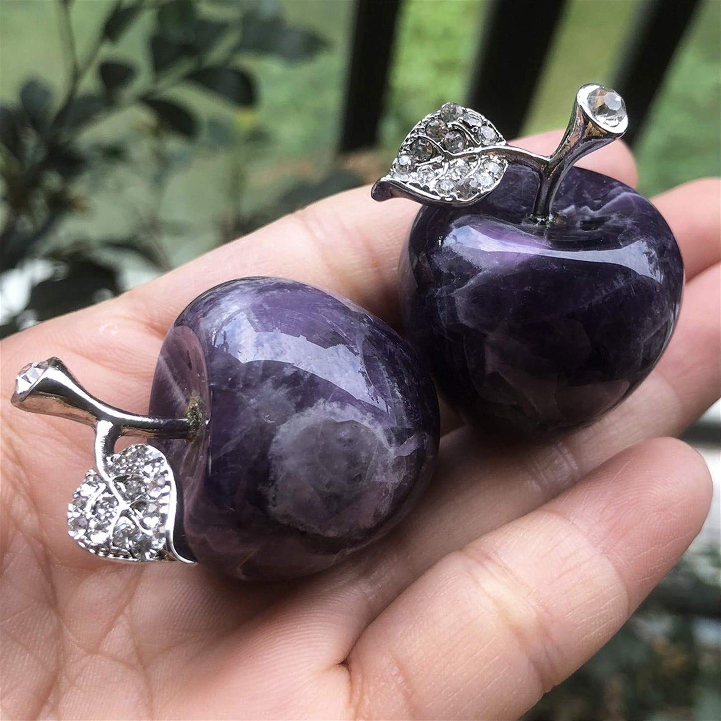 Fekuar Neyisaa Amethyst Crystal Apple Decor, Healing Crystals Pocket Stone Fruit Figurine Craft Home Decoration 30mm