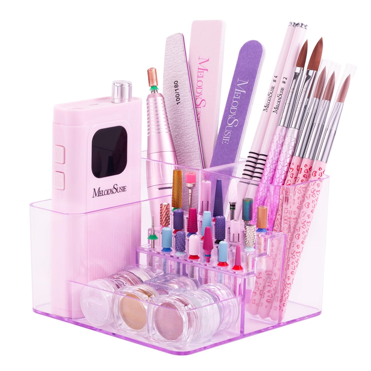 MelodySusie Nail Drill Holder, 21 Holes Nail Drill Bits Holder, Professional Acrylic Nail Tools Storage Box, Organizer Displayer for Manicure Efile Accessories Nail Drill Kit, Salon Home, Purple