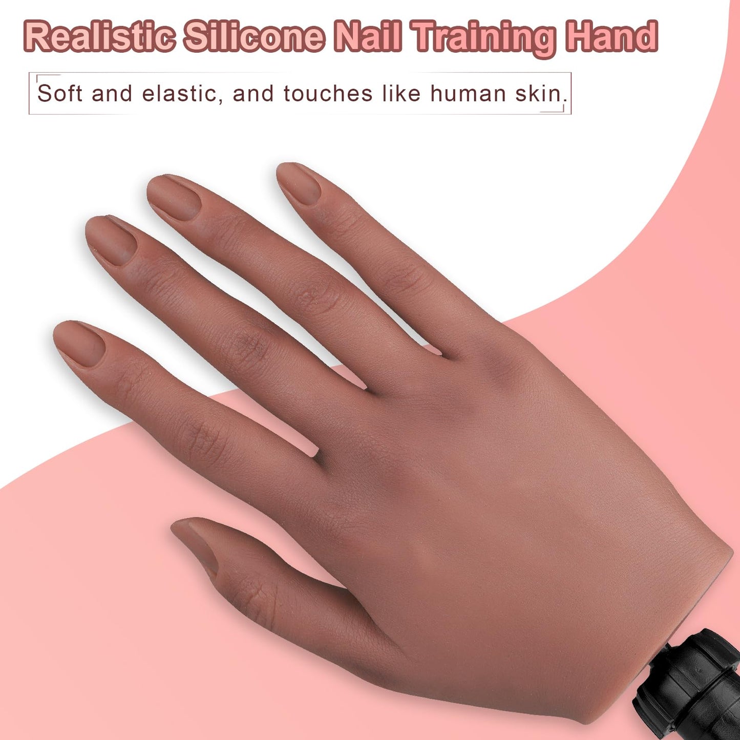 Practice Hand for Acrylic Nails，Nail Practice Hand with Stand Bracket, Flexible Bendable Silicone Nail Practice Fake Hand, Nail Training Mannequin Hand for Acrylic Nails for Beginners, Nail Tech