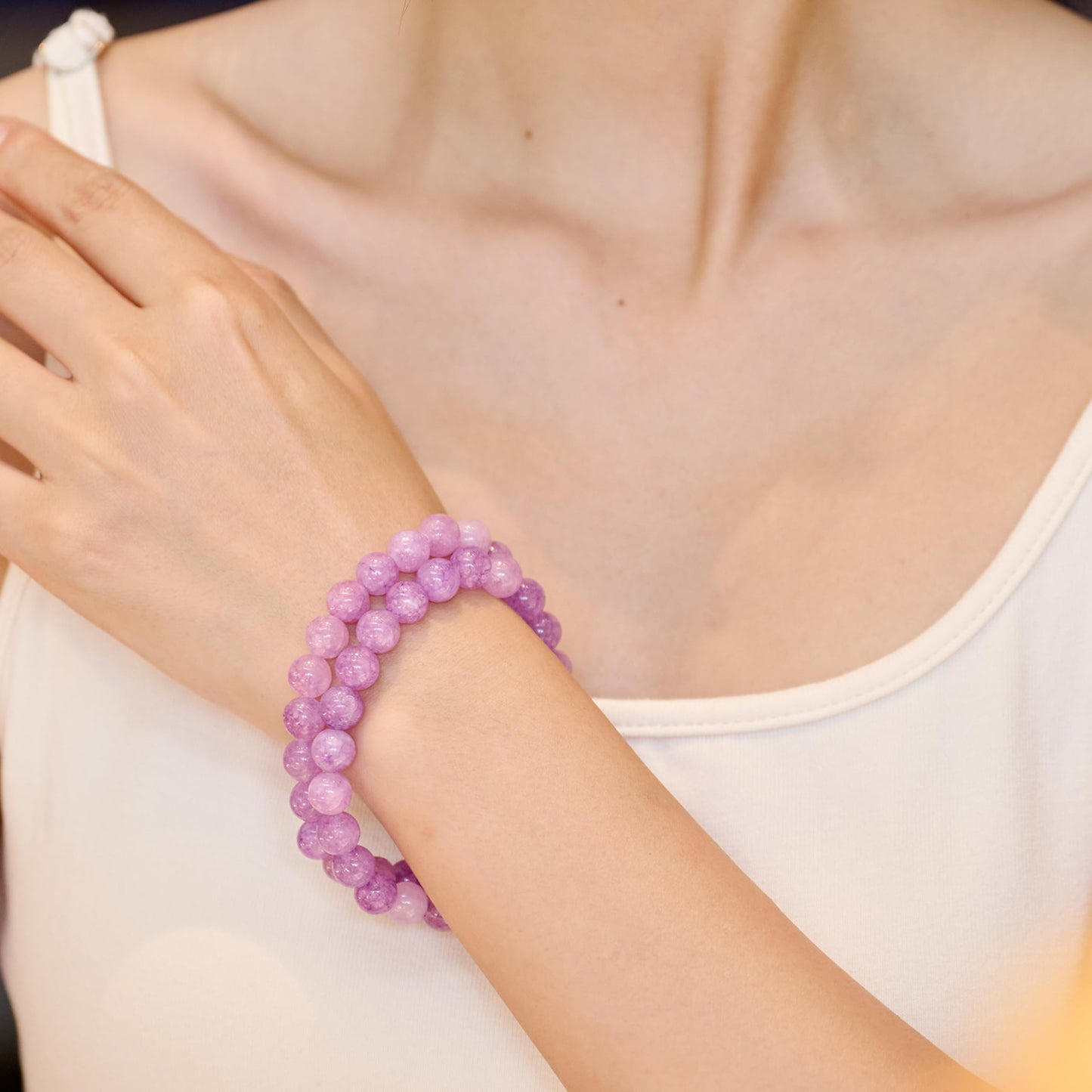 Bivei Natural Gemstone Semi Precious Healing Crystals Handmade Stretchy Round Beads Bracelet, Enhance Positive Energy,Stocking Stuffers for Women(Purple Jade (Harmony & Wisdom)(Large))