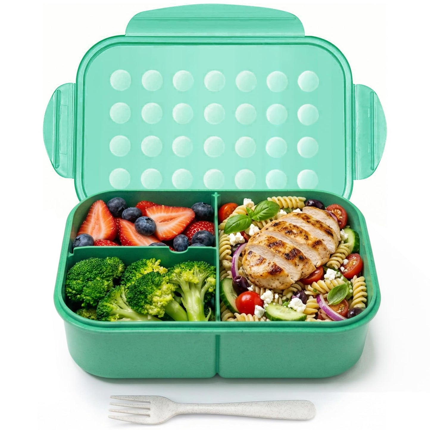 MISS BIG® Bento Box for Adults – Reusable Wheat Material Lunch Box with Compartments, Leak Proof Food Container for Meal Prep, Work & Home – Microwave & Dishwasher Safe Adult Lunch box(1900ml Green)