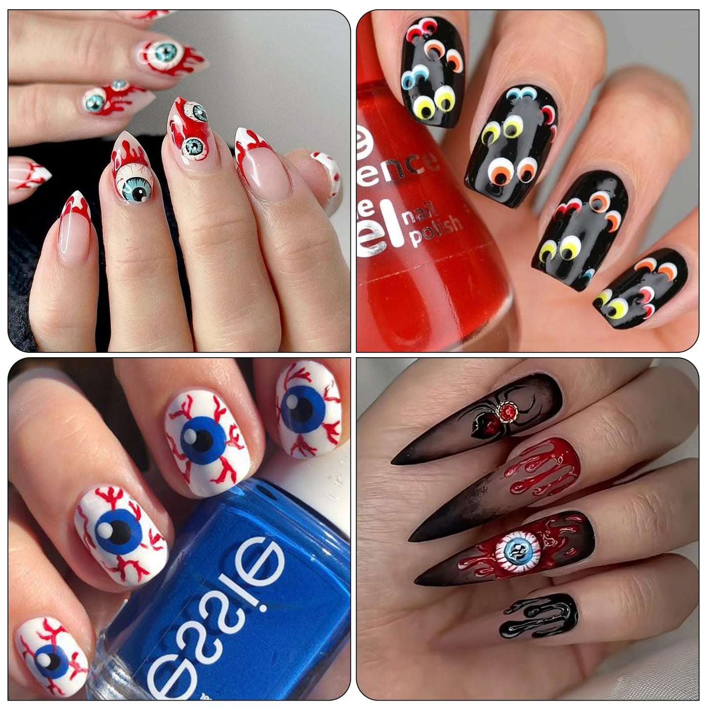 IDDFEVE Halloween Eyeball Nail Stickers - 3D Bloody Horror Eyeball Self-Adhesive Nail Decals for DIY Funny Spooky Manicure (6 Sheets)