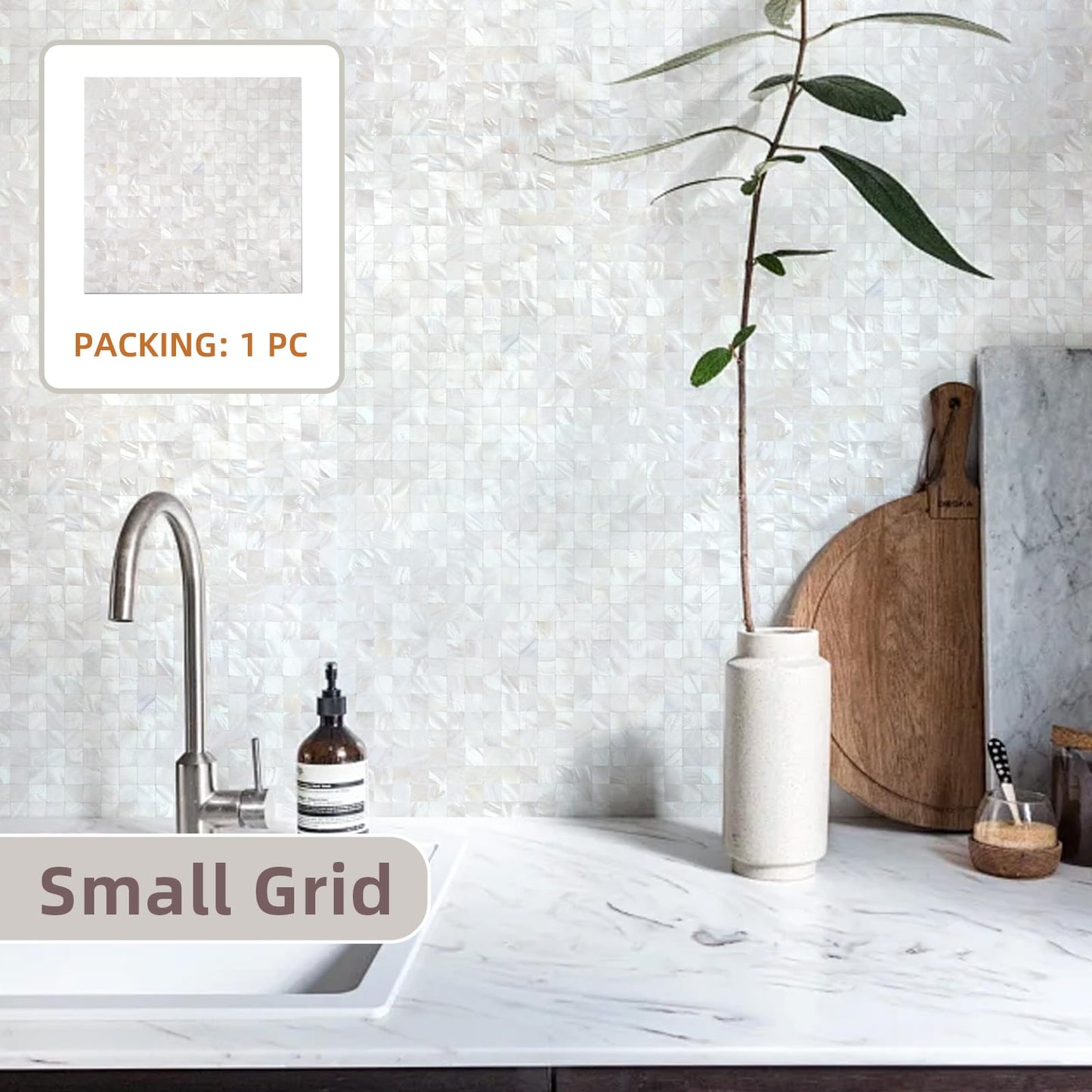 Yew & Tulip Mother of Pearl Peel and Stick Tile Backsplash for Kitchen, 12” x 12” Small Grid Seamless Adhesive Mosaic Wall Tile (Ivory White Mini, 1 Sheets)