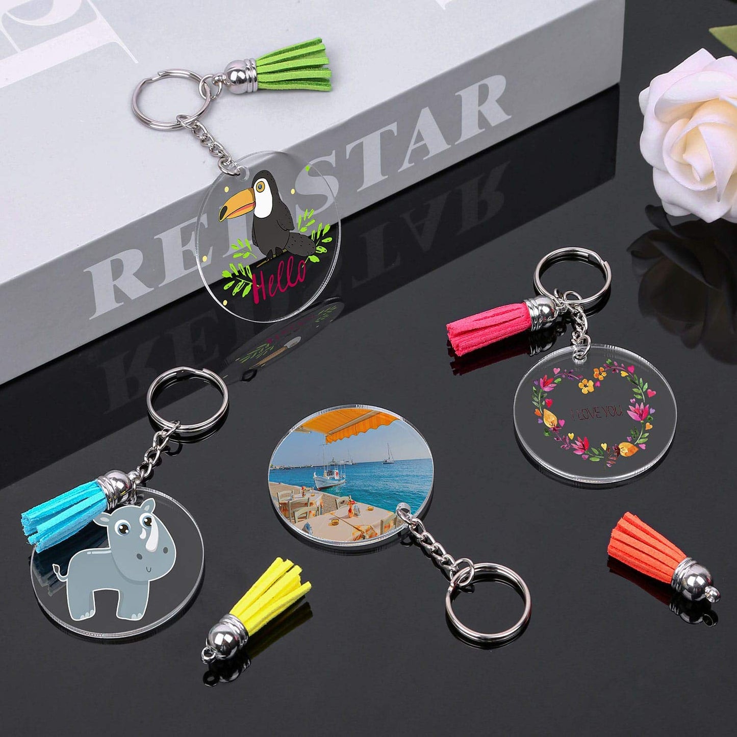 shynek Acrylic Blank Keychains, 200 Pcs Clear Keychain Blanks for Vinyl with 50 Pcs Acrylic Blanks, 50 Pcs Keychain Tassels, 50 Pcs Key Rings with Chain and 50 Pcs Jump Rings…
