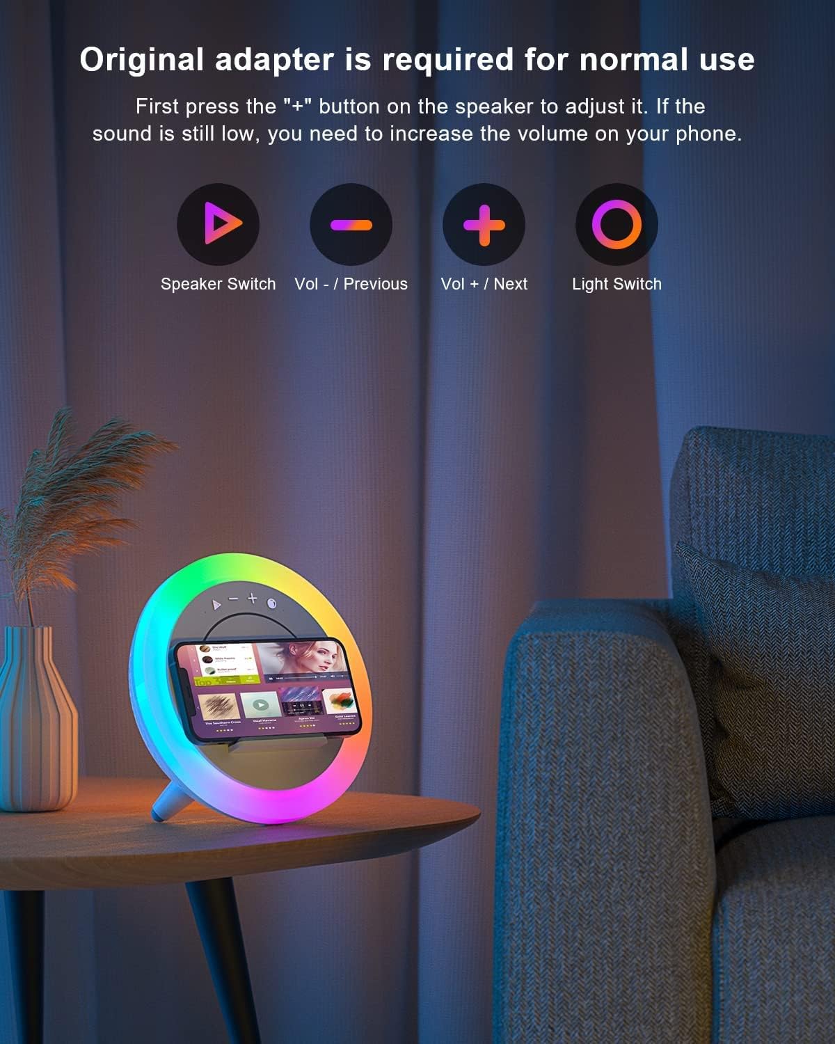 Swarmir Bluetooth Speaker Night Lights, Wireless Charging Kids Speaker, Color Changing Modern Bluetooth Lamp,Teenage Boys Girls Gifts Ideas