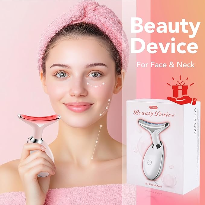 Red-Light-Therapy-for-Face, Facial Massager Wand Tool with 7 Color - Birthday, Christmas, Mothers Day, Valentines Day, Self Care Gifts for Her Women Mom Best Friend Wife Teacher (Pink)