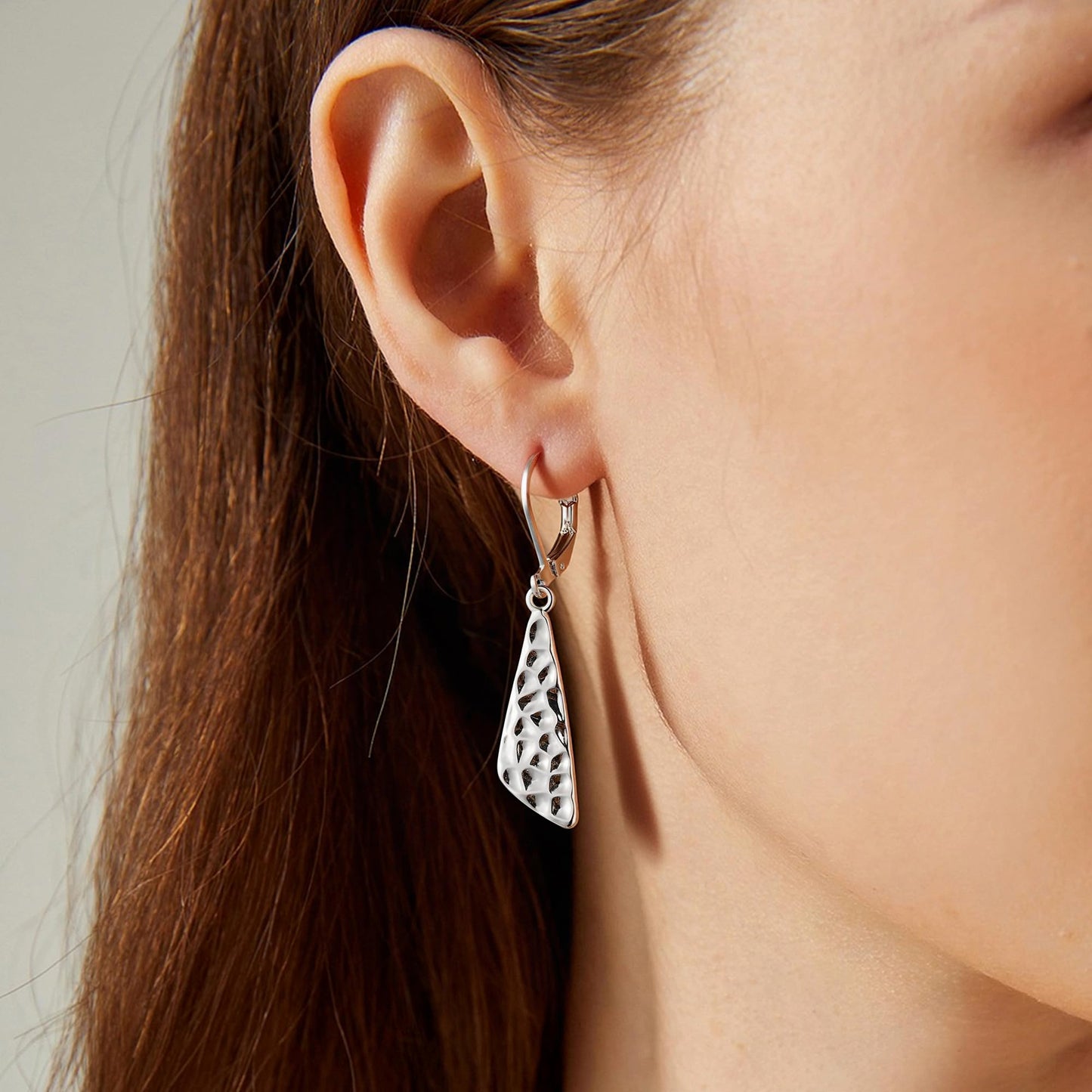 925 Sterling Silver Dangle Earrings for Women Leverback Hammered Earrings Hypoallergenic Silver Dangle Drop Earring for Gifts