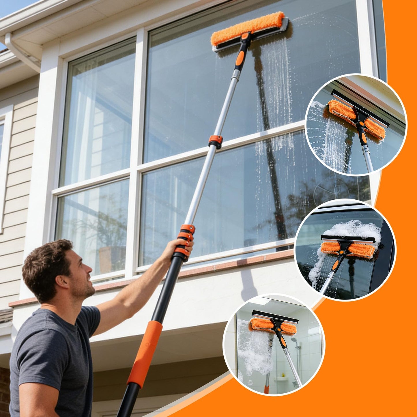 TONYINGO 26FT High Reach Duster Kit with 5-20FT Flip-Lock & Screw Dual Locking Extension Pole, Cobweb Duster, Washable Ceiling Fan Cleaner & Window Squeegee for Glass & High Roof