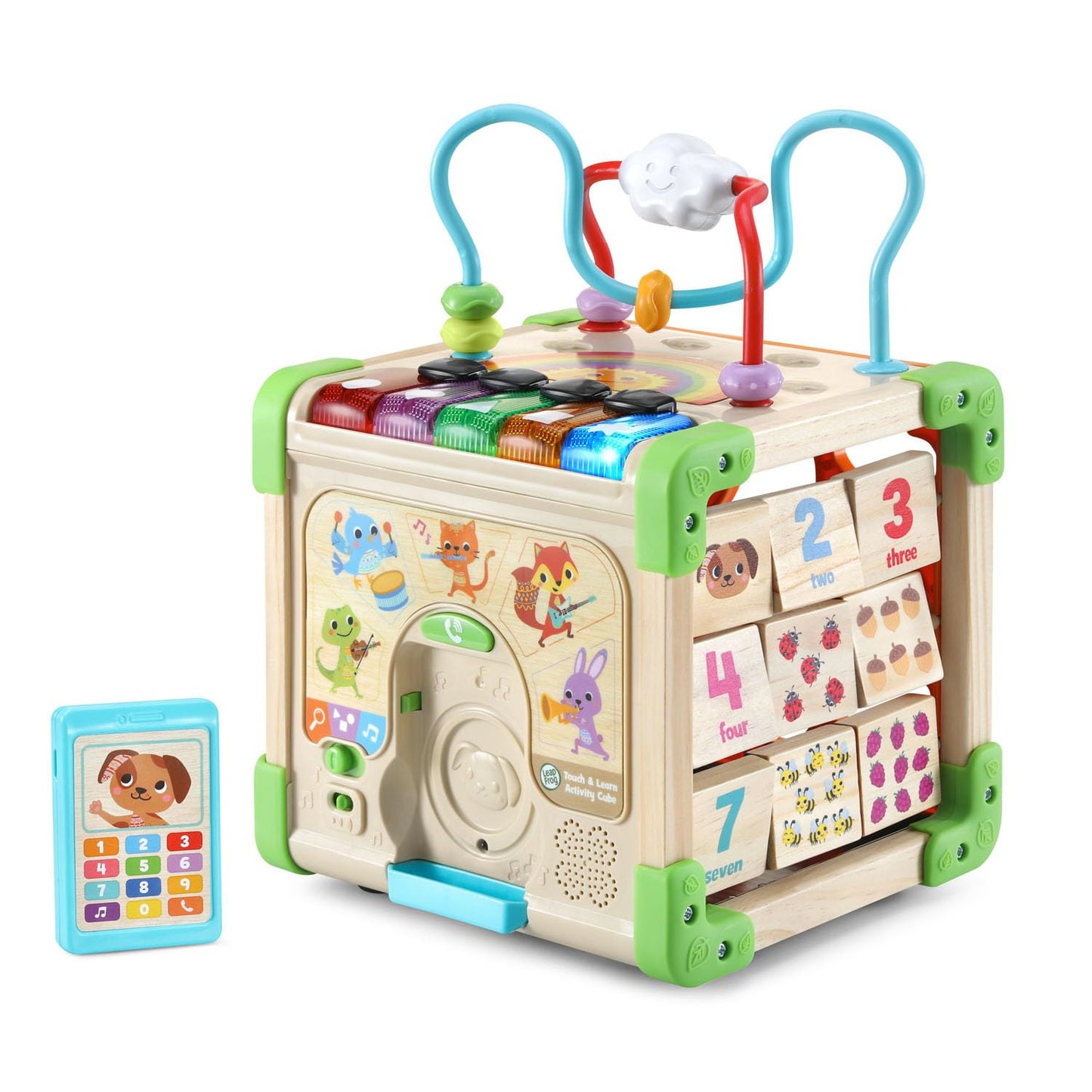 LeapFrog Touch and Learn Electronic Musical Light-Up Wooden Activity Cube Toy, Animal Themed, Ages 1 and Up