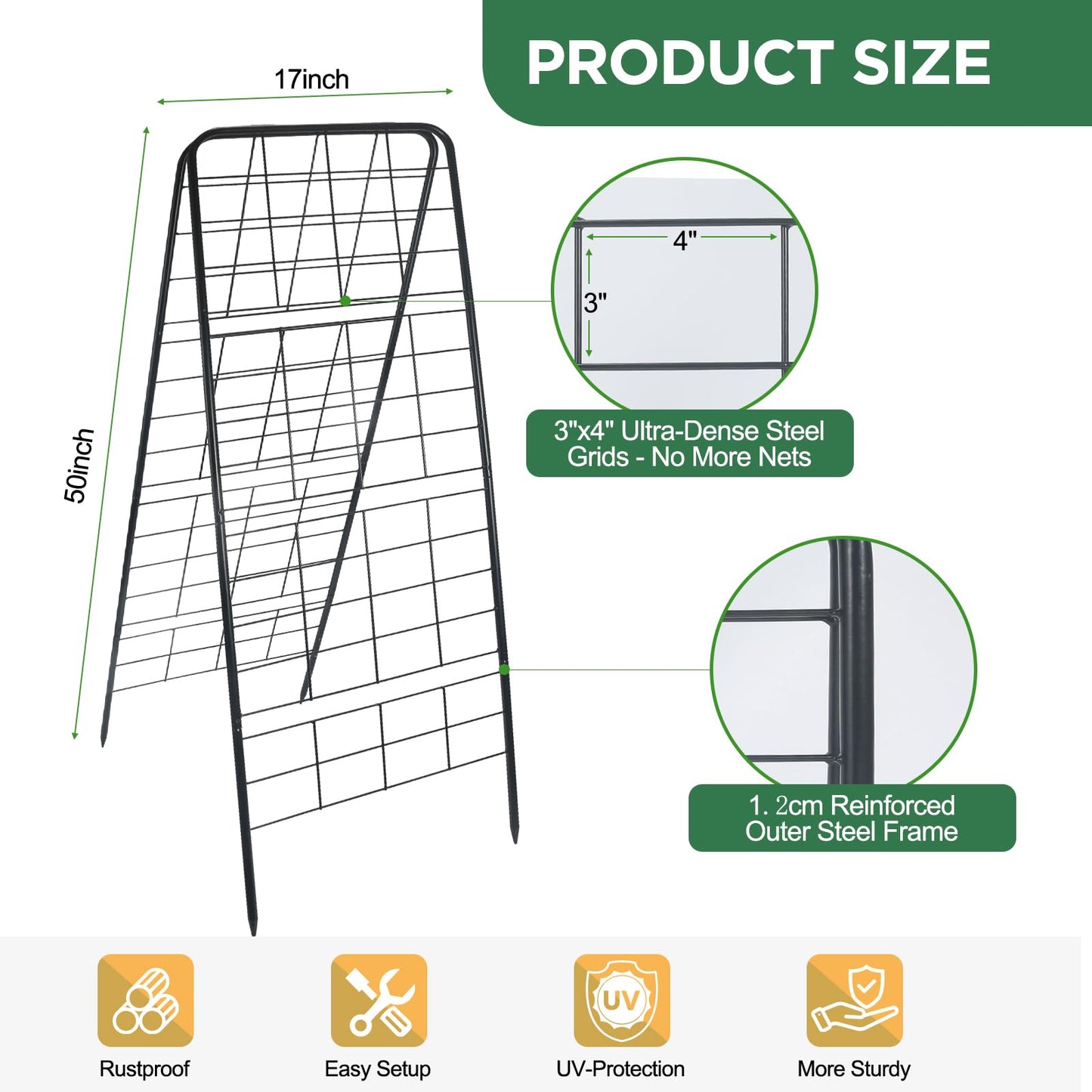 2 Pack Metal Heavy Duty 50"x17" Adjustable A-Frame Trellis,Rust-Proof Metal Garden Trellis for Raised Bed Climbing Plants,Cucumber,Tomatoes Outdoor