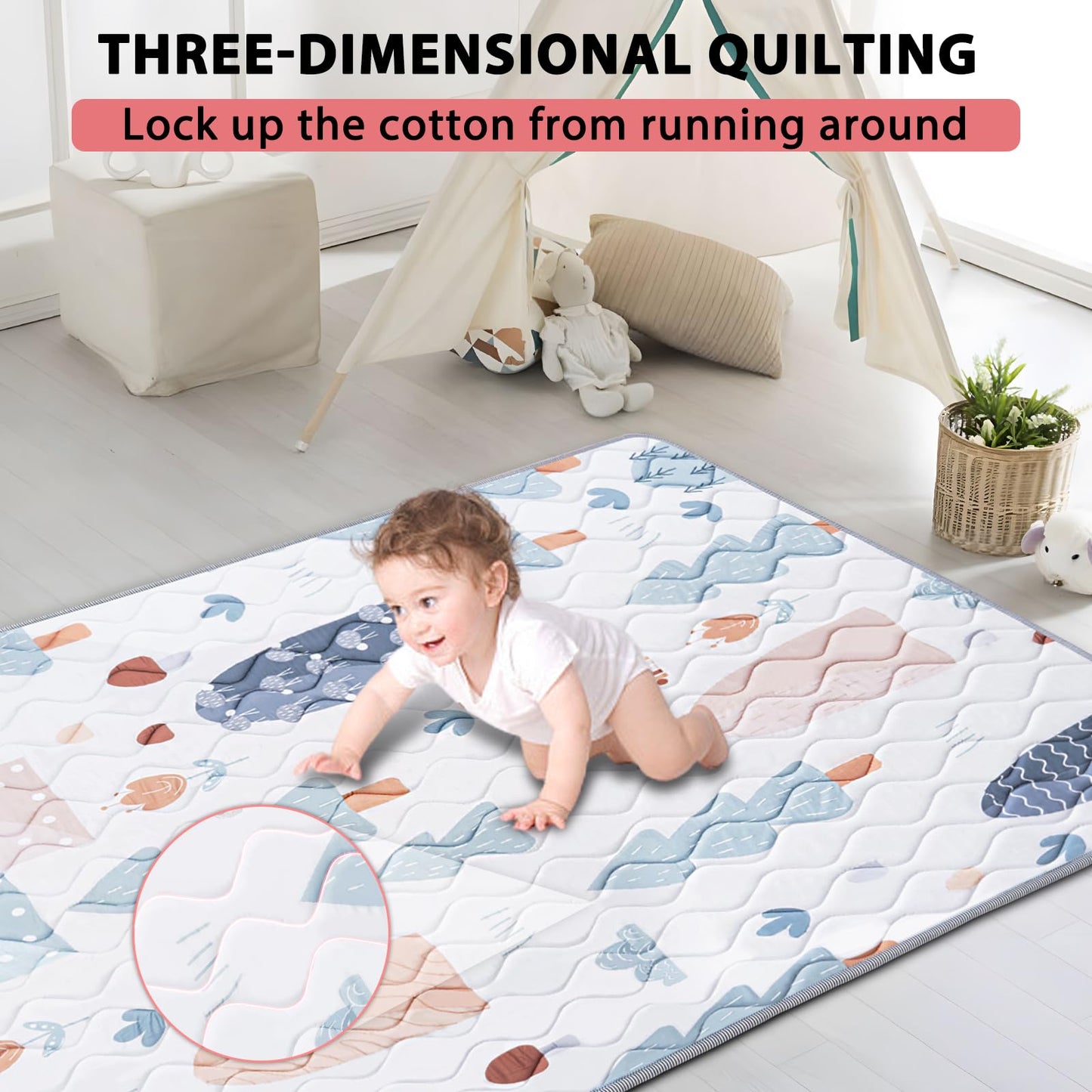 Baby Play Mat, 50’’ x 50’’ Soft Baby Floor Mat Thicker Foam Play Mat for Babies, Foldable Baby Playpen Mat Crawling Mat, Non-Slip & Machine Washable, Cushioned Play Mat for Babies (Tree Design)