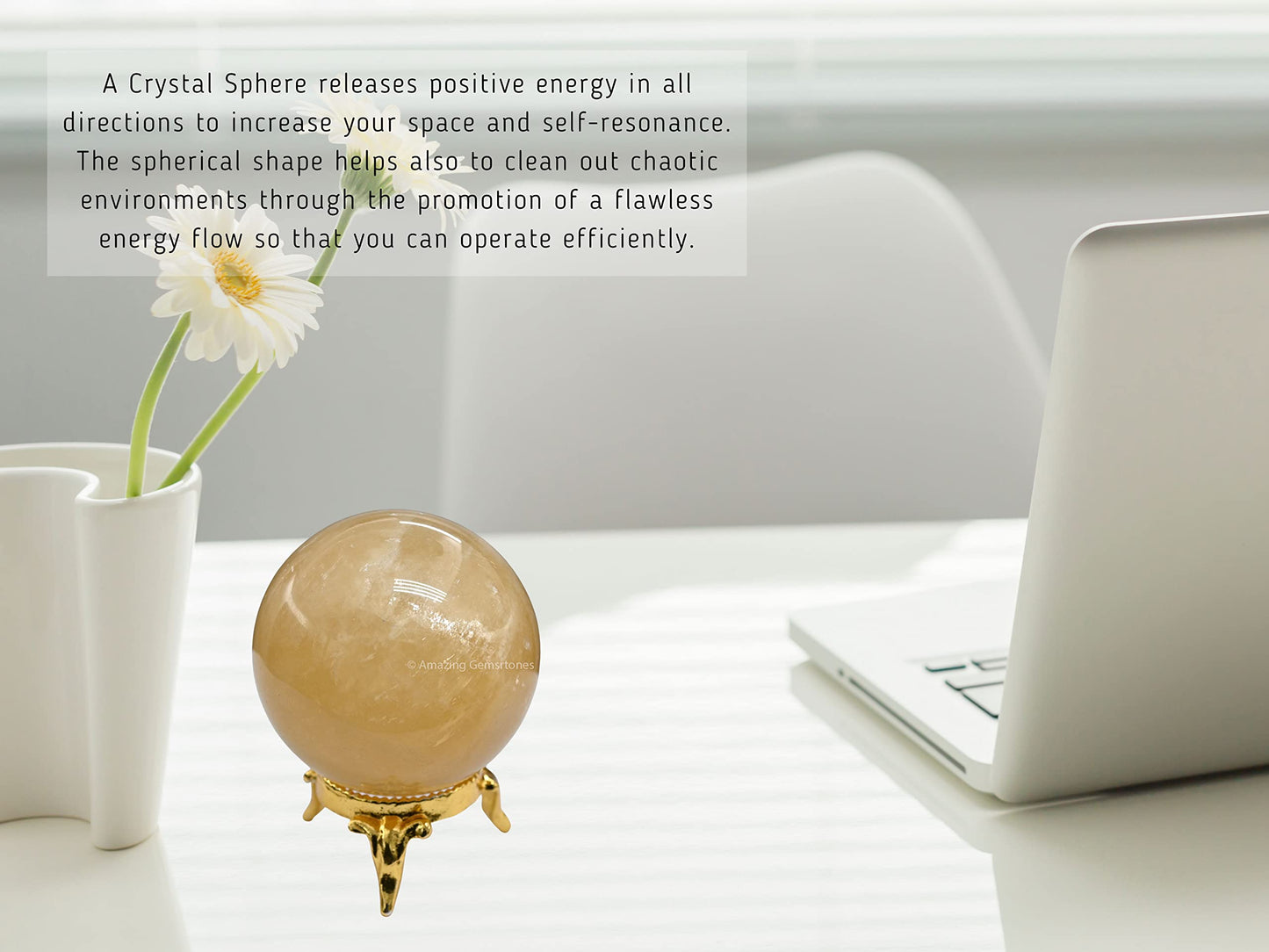 Amazing Gemstone Yellow Calcite Crystal Ball with Stand - 2 Inches Crystal Sphere Meditation Balls for Witchcraft and Decorative Balls