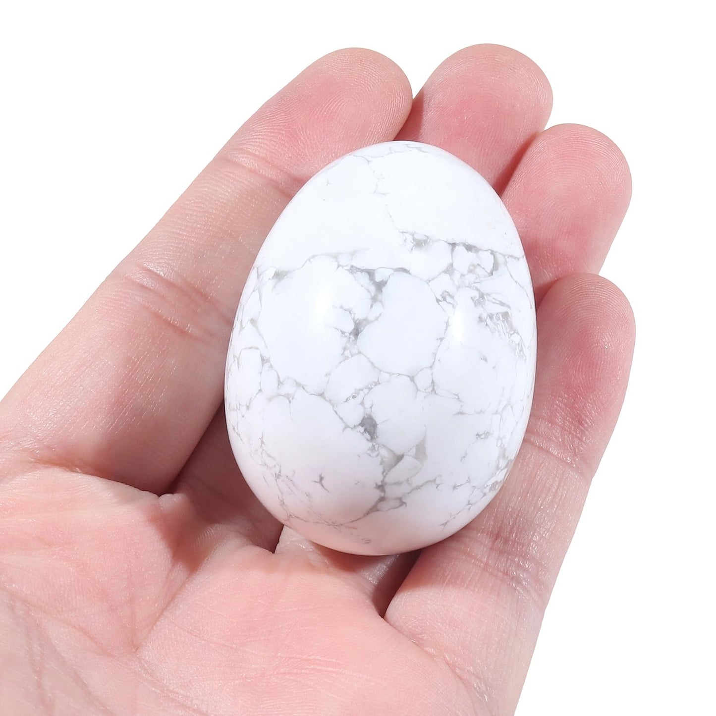 favoramulet Polished Stone Egg for Easter Day, Palm/Pocket/Worry Enegry Healing Crystal Display Sphere Figurine Fengshui, White Howlite Turquoise 1.8" x 1.3"