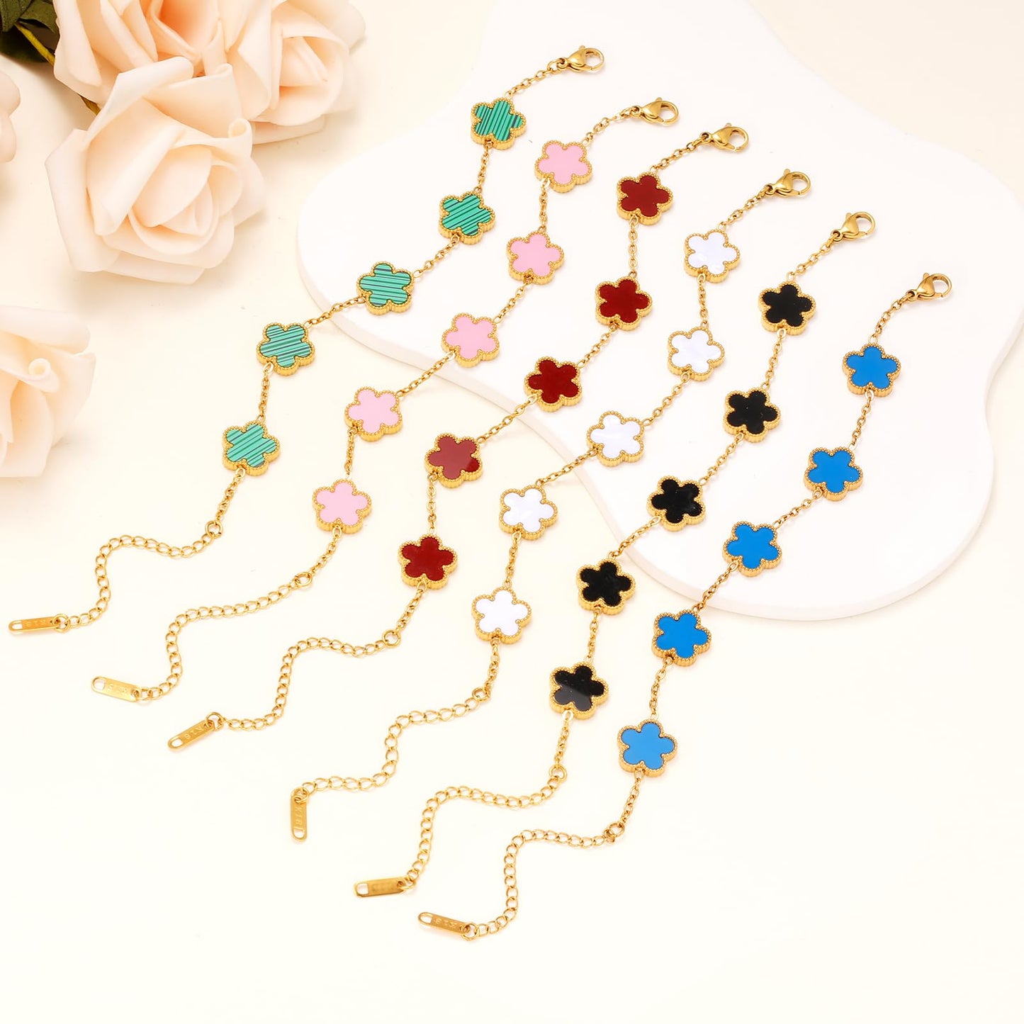 18K Gold Plated Womens Stackable Floral Bracelets Set,Twisted Cable Bangle,Trendy Jewelry,Waterproof adjustable bracelet,Christmas Birthday Gifts for Girlfriend or Mother. (09- 6Pcs Gold Floral B)