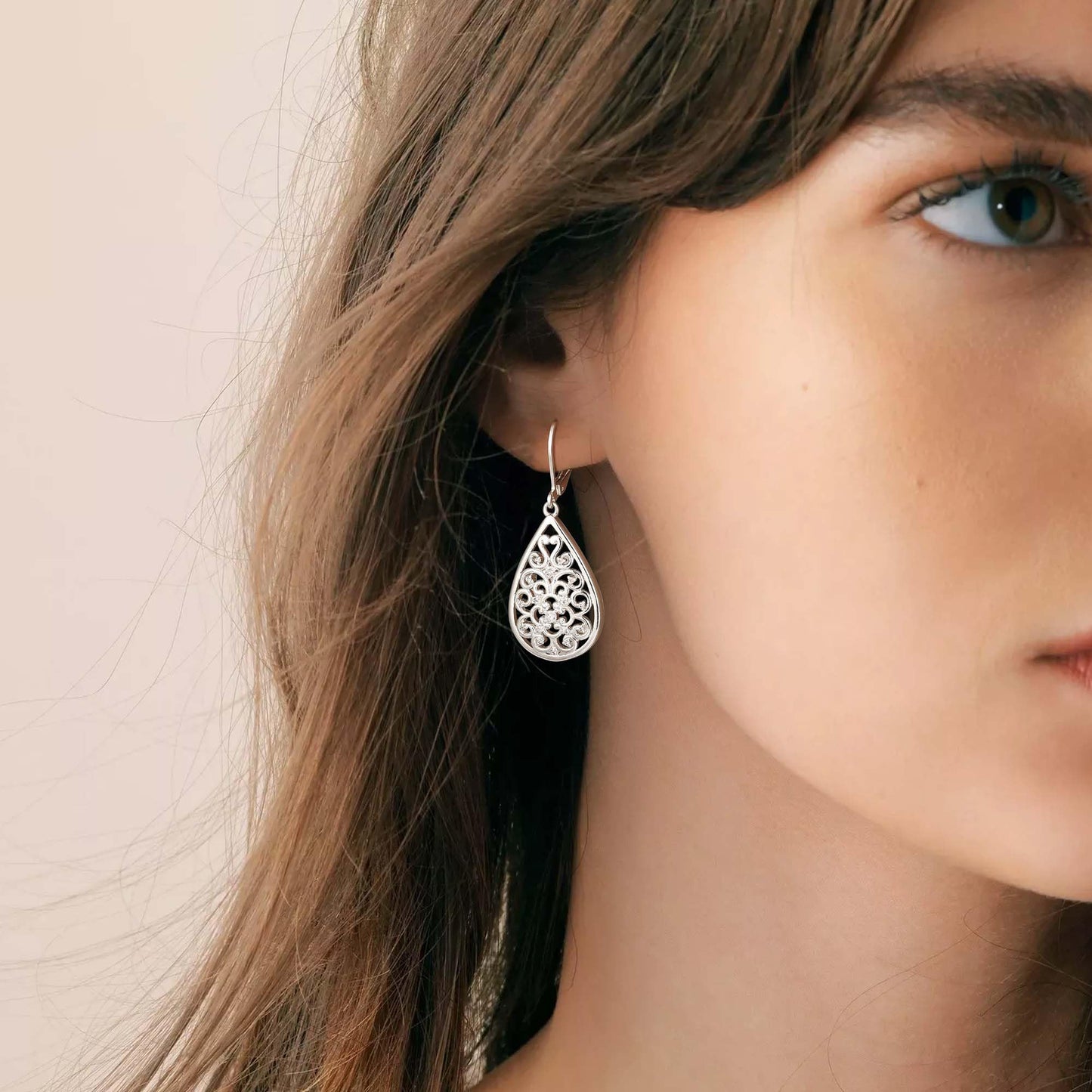 Sterlings Silver Teardrop Earrings for Women Silver Dangle Hypoallergenic Leverback Filigreee Silver Drop Earring Dangle for Sesitive earrs(Filigree-C-S)