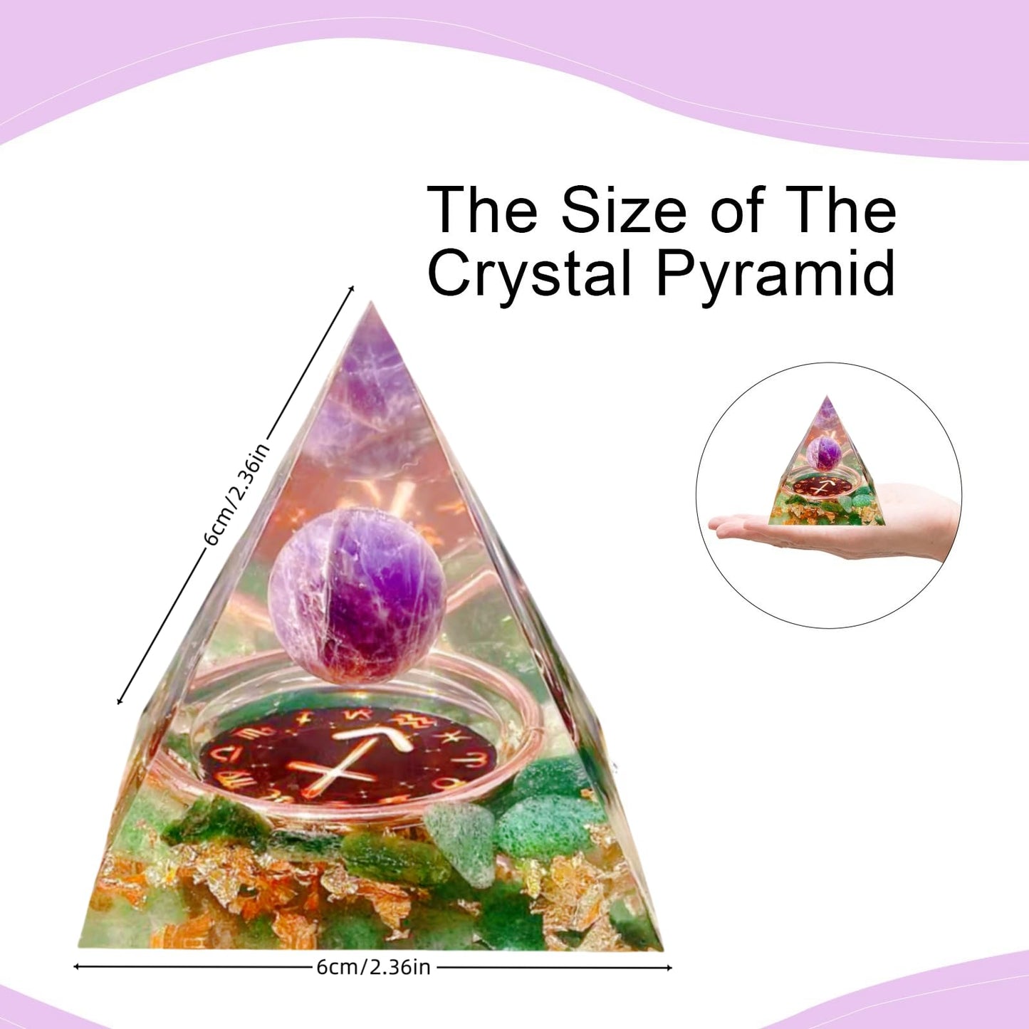 Saefheled Twelve Constellations Sagittarius Orgone Pyramid,Natural Amethyst&Green Strawberry Orgonite Crystal Healing Pyramid for Protection Chakra,Unique Constellation Pyramids for Positive Energy