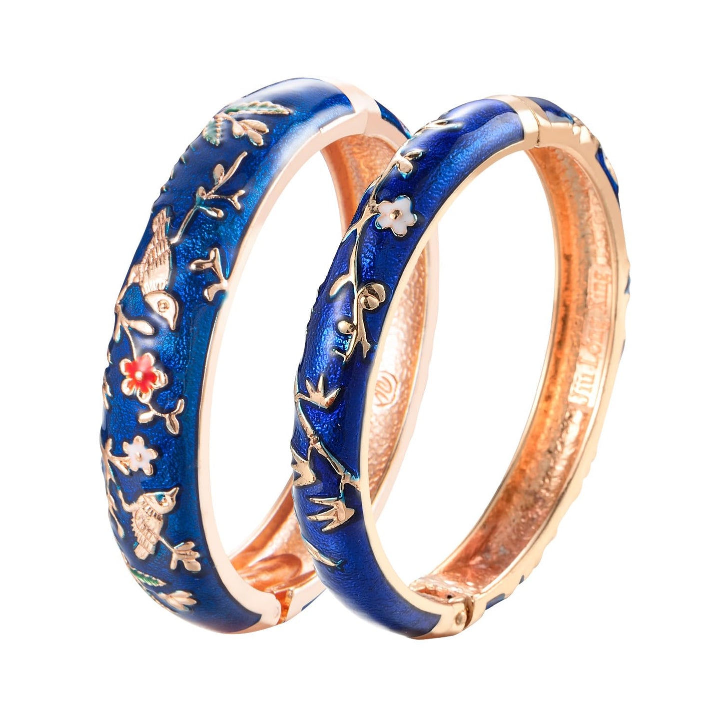 UJOY Colors Handcraft Jewelry Cloisonne Bracelet Enamel Bird Spring Hinged Womens Bangles Gifts Box 55C49-55A117 Navy Blue