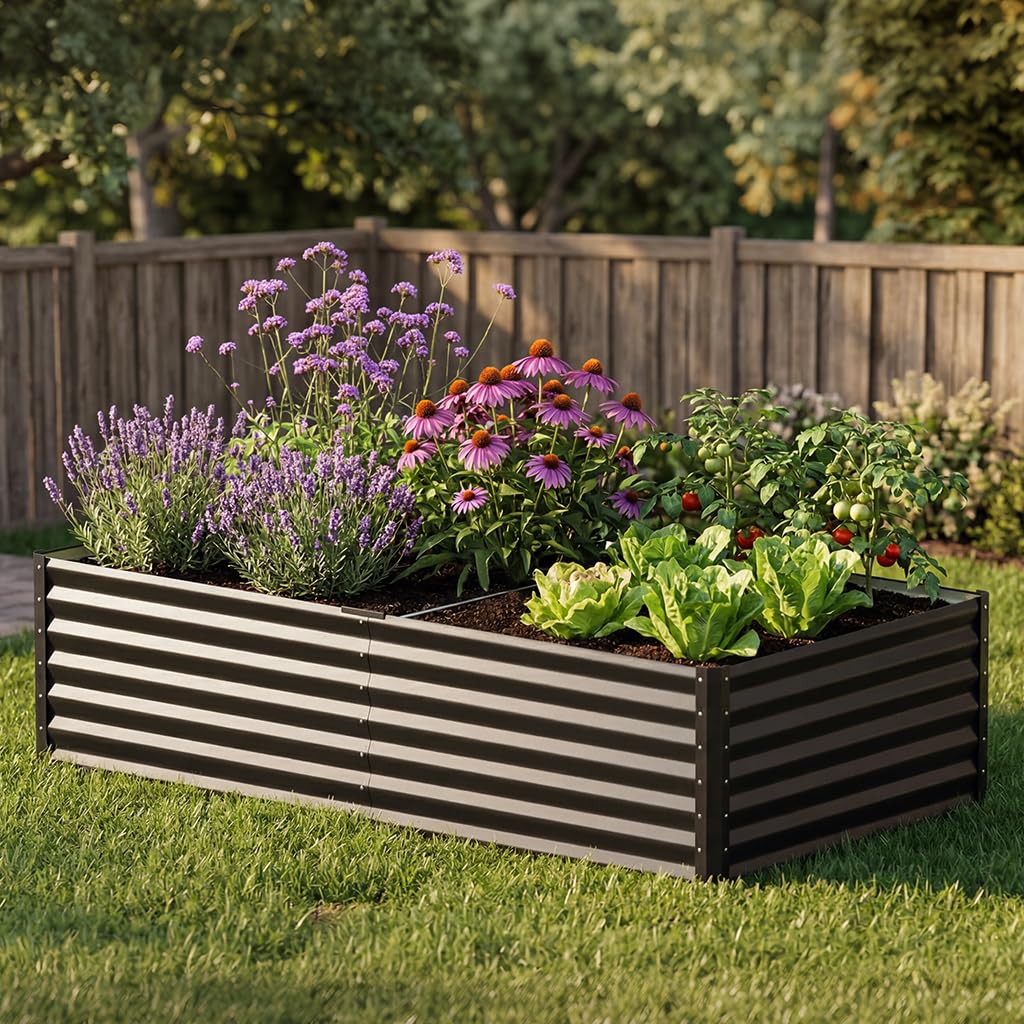 COMHOMA Galvanized Raised Garden Bed,6x3x2ft Large Metal Planter Box for Outdoor Vegetables,Corrugated Steel Herbed Plants Container,Extra Deep Gardeners Kits with Open Bottom