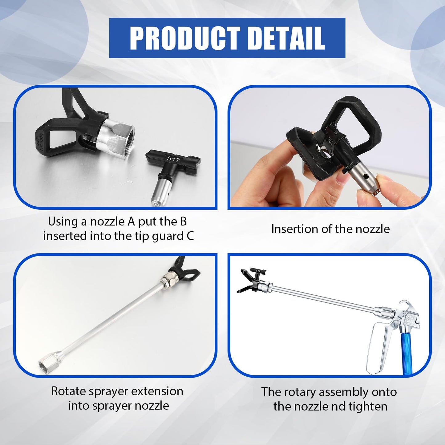 Lanties 15 Pcs Airless Paint Sprayer Accessories Included 8 Pcs Reversible Airless Sprayer Tips, 2 Pcs Nozzle Tip Guard and 5 Pcs Airless Paint Sprayer Gun Extension Wand with Red Guard Pole Rod