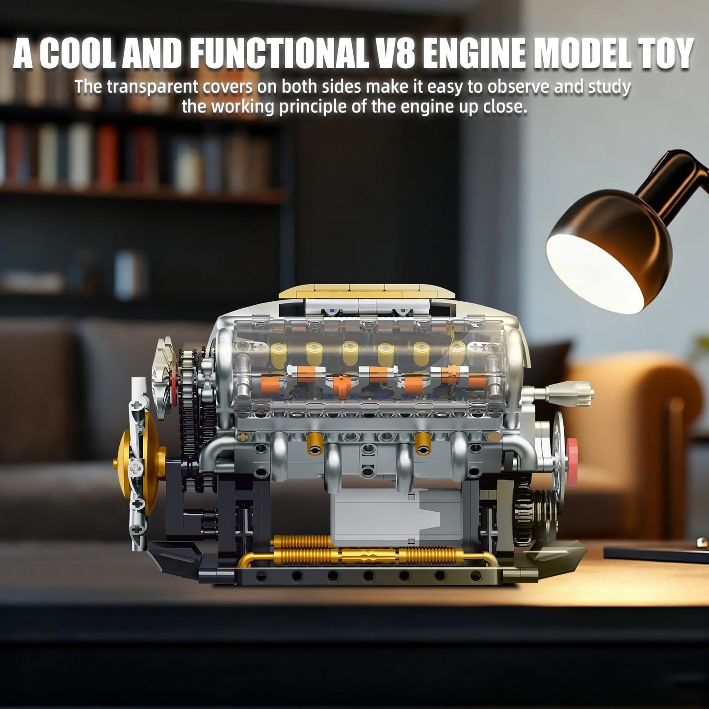 BseSparklion V8 Engine Model Kit that Runs, Build Your Own Mini Visible Car Motor, Physical Science Experiment Building Set for Adults & Teens, STEM Toy Gift for Boys 14+ (703 PCS)