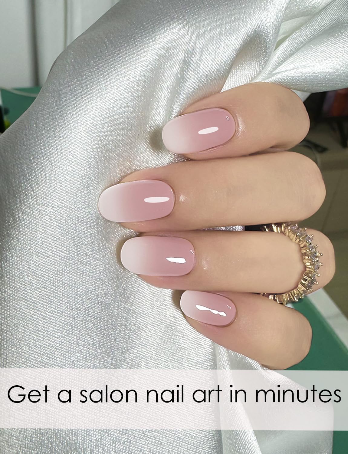 Semi Cured Gel Nail Strips, Pink Ombre, 20pcs Gel Nail Stickers Work with UV, Easy to Use and Remove