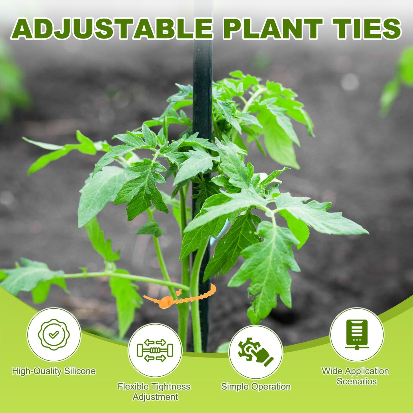 M METERXITY 48-Pack Adjustable Plant Ties, 4.7/5.9/6.7/8.2 Inch Silicone Flexible Multi-Function Garden Twist Tie for Crafts/Gift Wrapping/Gardening Plants, Reusable Support Twine [Orange]