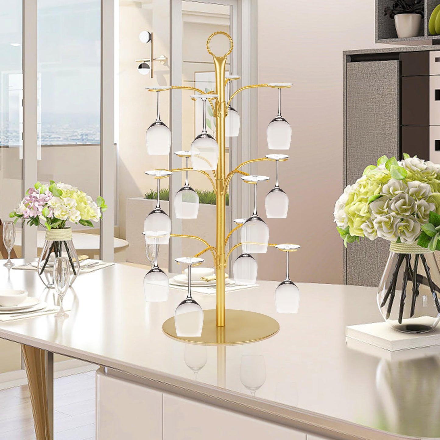 ALIMOTA Cocktail Tree Stand for Drinks Champagne Tower Wine Glasses Holder, 3 Tier 12 Holders, Bar Home Drinks Tree Display Suitable for Gin, Cocktails, Champagne, Wine