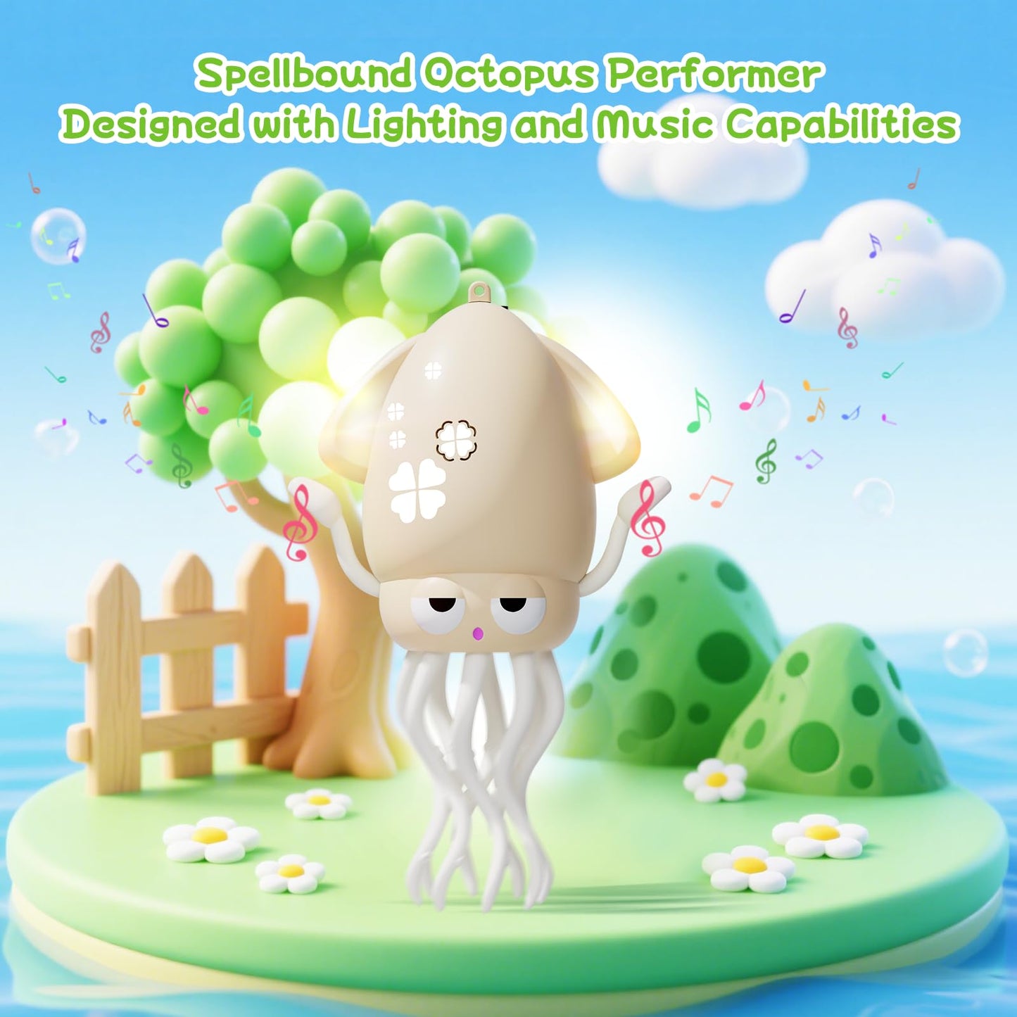WAYPIN SION Crawling Dancing Octopus Toy for Kids – Rechargeable Interactive Sensory Toy with LED Lights & Music, Fun Tummy Time Gift for Birthdays & Holidays (Off-White)