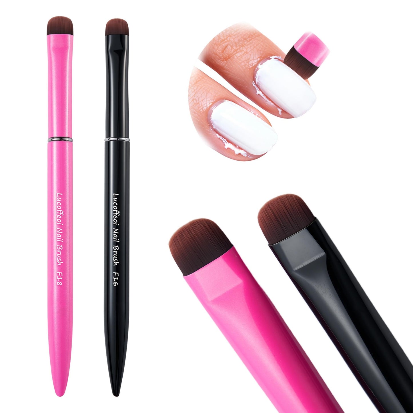 Clean Up Brush, 2-Pack Professional Kolinsky Sable Nail Art Brushes for Gel, Polygel, Acrylic Nails - Precision Detailing Set (Pink F18 + Black F16) (Pink(F18) & Black(F16))