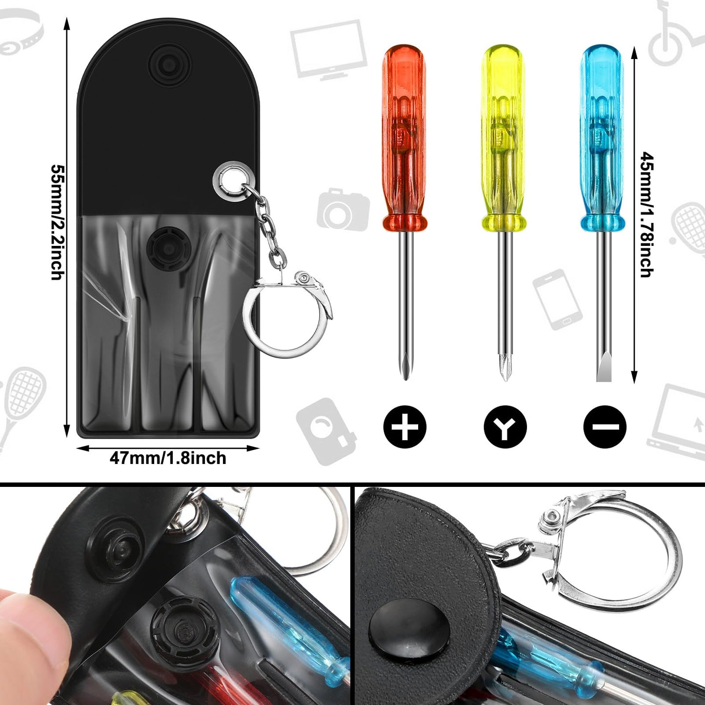 Saysurey 48 Pcs Mini Tape Screwdriver Keychain Set Father's Day Gifts Bulk Men Gifts Bulk Multitool Pen Card for Adult (Yellow,Black)