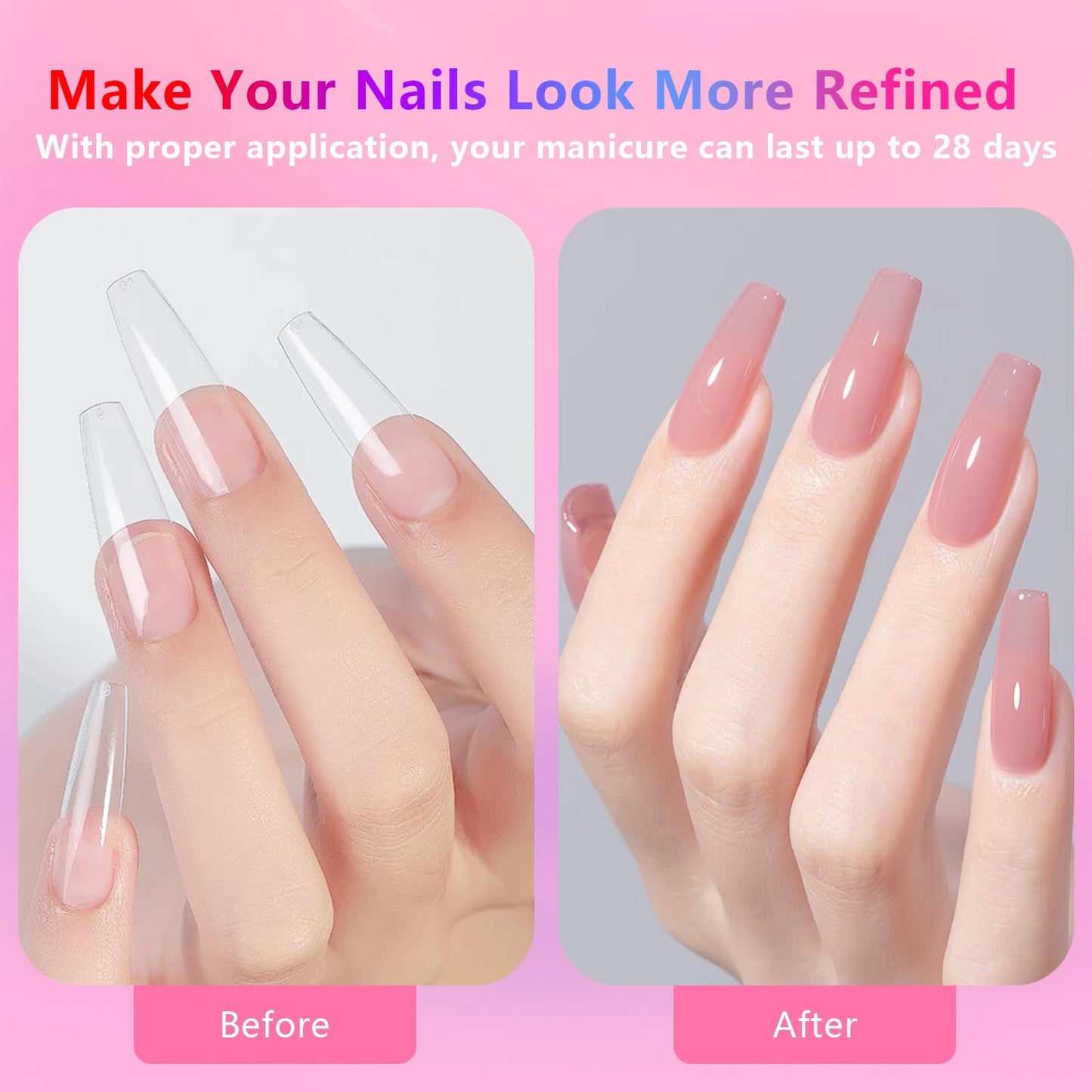 BETE Medium Coffin Clear Acrylic Nail Tips–544Pcs 16 Sizes with Half Sizes, Tipex Instant Apex Full Cover False Nails, Pre-Shaped Strong Thick Press On Nails for Home & DIY Manicure