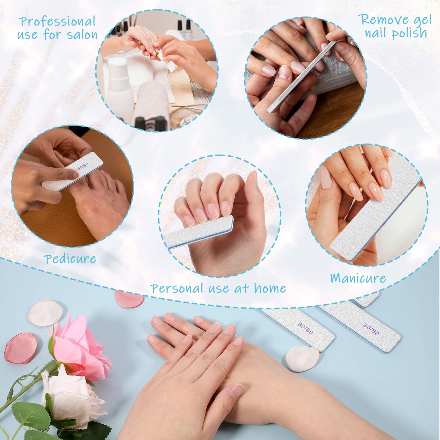 60 PCS 80/80 Grit Nail Files, Professional Double Sided Acrylic Nails Emery Boards for Acrylic Nails, Fake Nails, Manicure Tools
