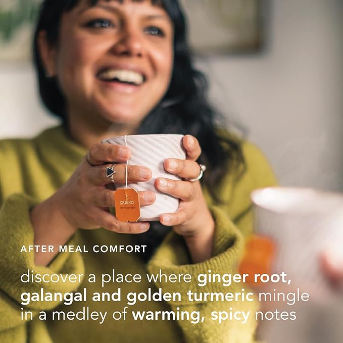 Pukka Three Ginger Organic Herbal Tea, Digestion-Aiding Infusion With Ginger, Turmeric, and Galangal, Tea Gift Set Ideal After Meals, Caffeine Free, 80 Total Bags (20ct - Pack of 4)
