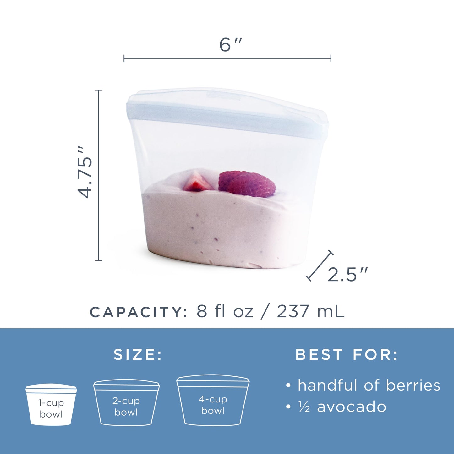 Stasher Silicone Reusable Storage Bag, 1-Cup Bowl, Reusable Freezer Bag, Microwave, Dishwasher, Oven Safe, Sous Vide, Lunch Container, Eco Friendly, Food Storage Bag, Snack Bag, 8 oz, Deep Ocean