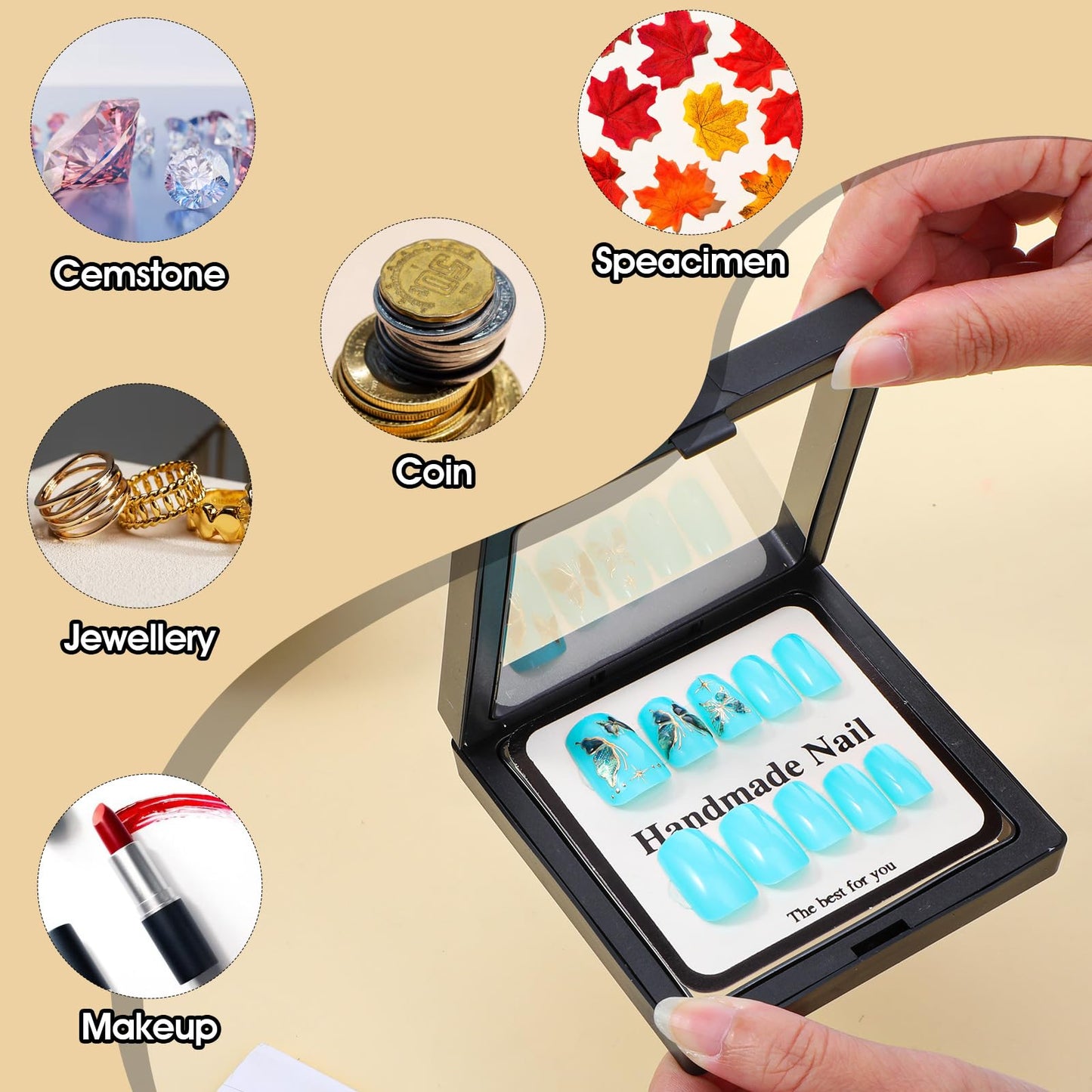 30 Pcs Press on Nail Box Packaging with Display Cards & Adhesive Tapes, Press on Boxes for Nails Packaging Storage Organizer Case for Artificial Nails Salon Business Display (Black)