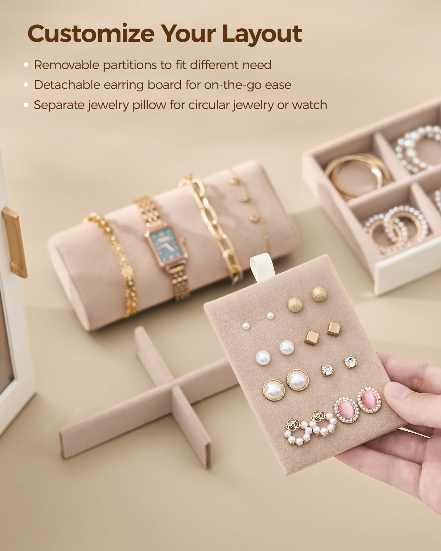Glimmloop 360° Rotating Jewelry Box with 7 Drawers, Spacious Vertical Jewelry Organizer with Glass Window, Jewelry Storage Case, Dustproof & Moisture-resistant Design, White