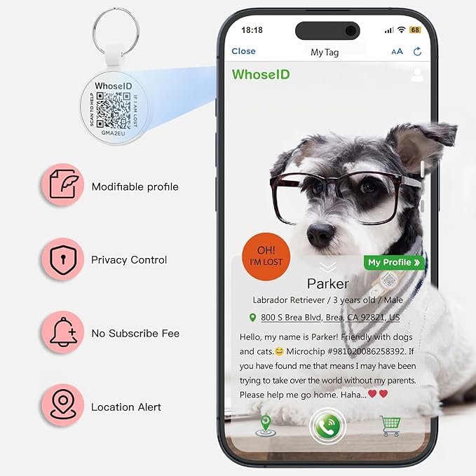 ESA Dog Tag, QR Code Dog Tag, Modifiable Free Pet Online Profile, Scannable QR Code, Scan QR Send Instant Location Alert Email, Silicone Lightweight Pet ID Tag for Dog and Cat (White, Regular)