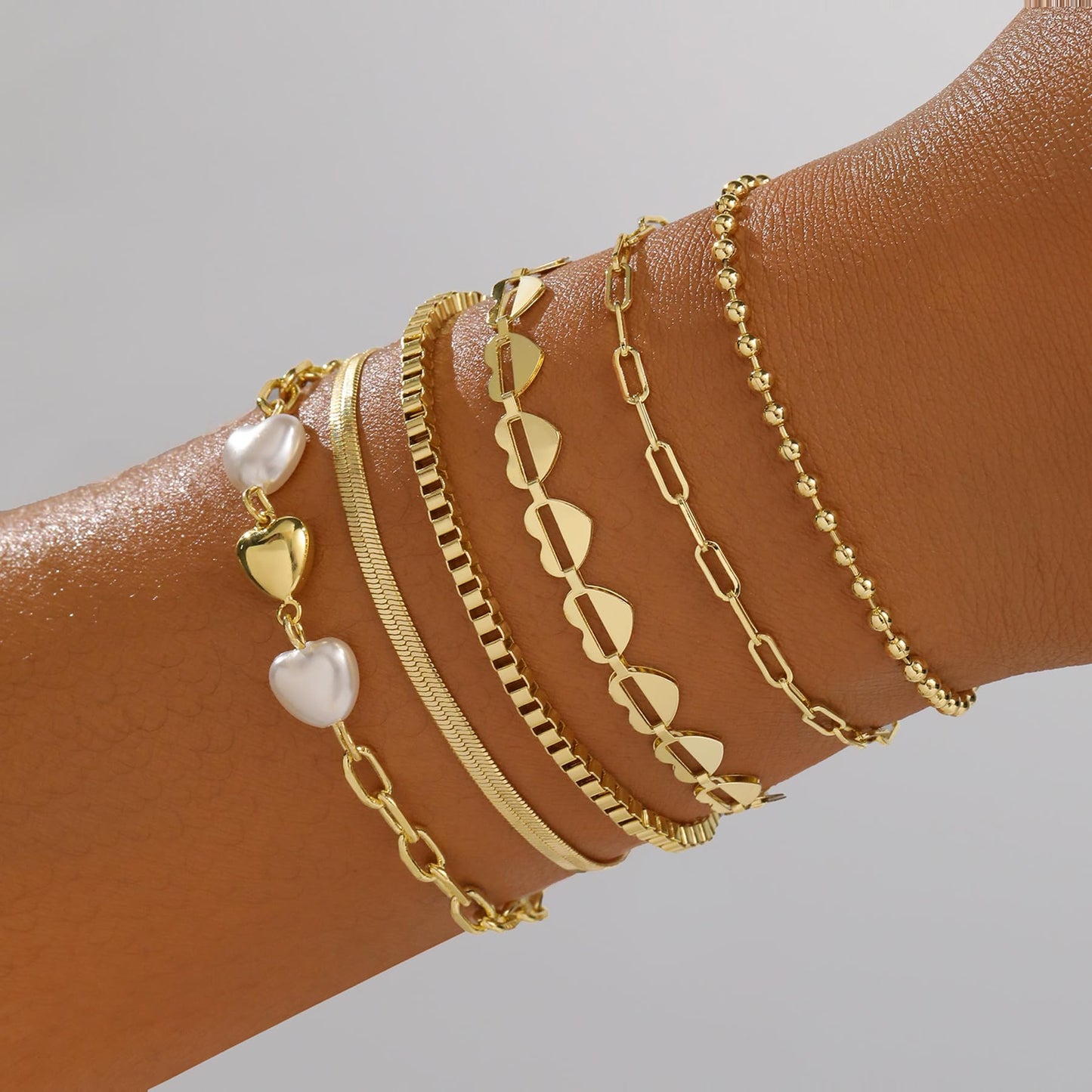 Amicon Gold Bracelets for Women,Dainty 14K Gold Plated Stack Set Trendy Stackable non tarnish Paperclip Chain Bracelets Gold Jewelry Sets Gifts for Women