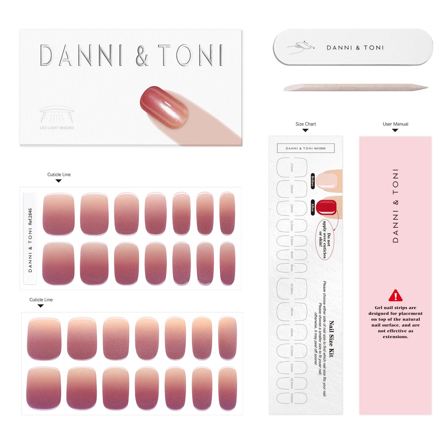 DANNI & TONI Semi Cured Gel Nail Strips Cinnamon Gradient Mirror Gel Nail Wraps 28 Stickers | Cinnamon Glow