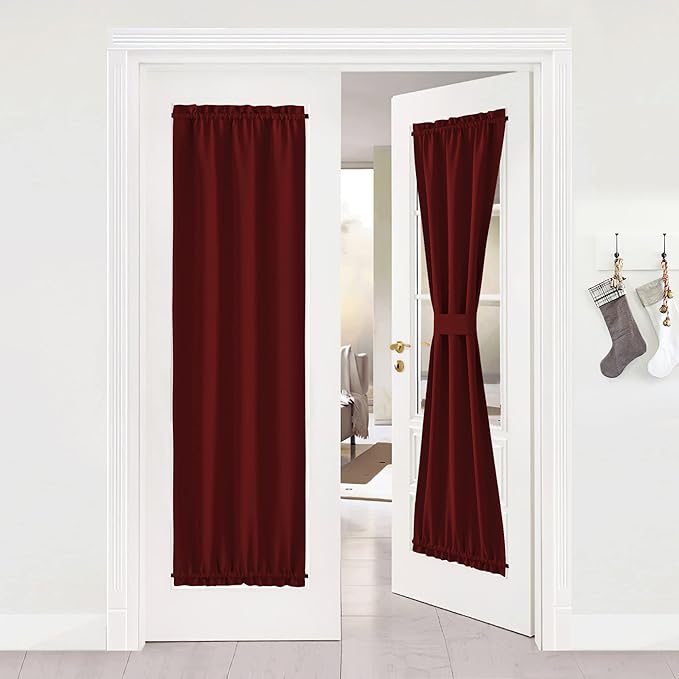 NICETOWN Patio Door Window Christmas Drape - Functional Privacy Thermal Insulated Blackout French Front Sidelight Panel Curtain for Glass Door (25W by 72L Inches, Burgundy, 1 Panel)