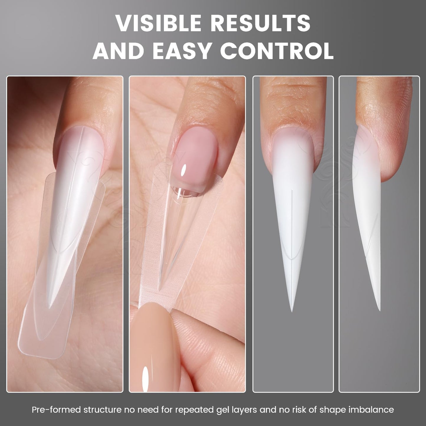 YOKEFELLOW Original Sandwich Dual Nail Forms - 15 Sizes 240Pcs Dual Forms for Builder Gel Quick Nails Extension, Poly Gel Nail Mold For Manicures at Home (W560-Stiletto)