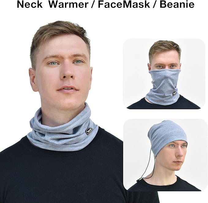 MCTi Neck Gaiter Warmer Winter Fleece Scarves Beanie Hat for Skiing Cycling Elastic Closure