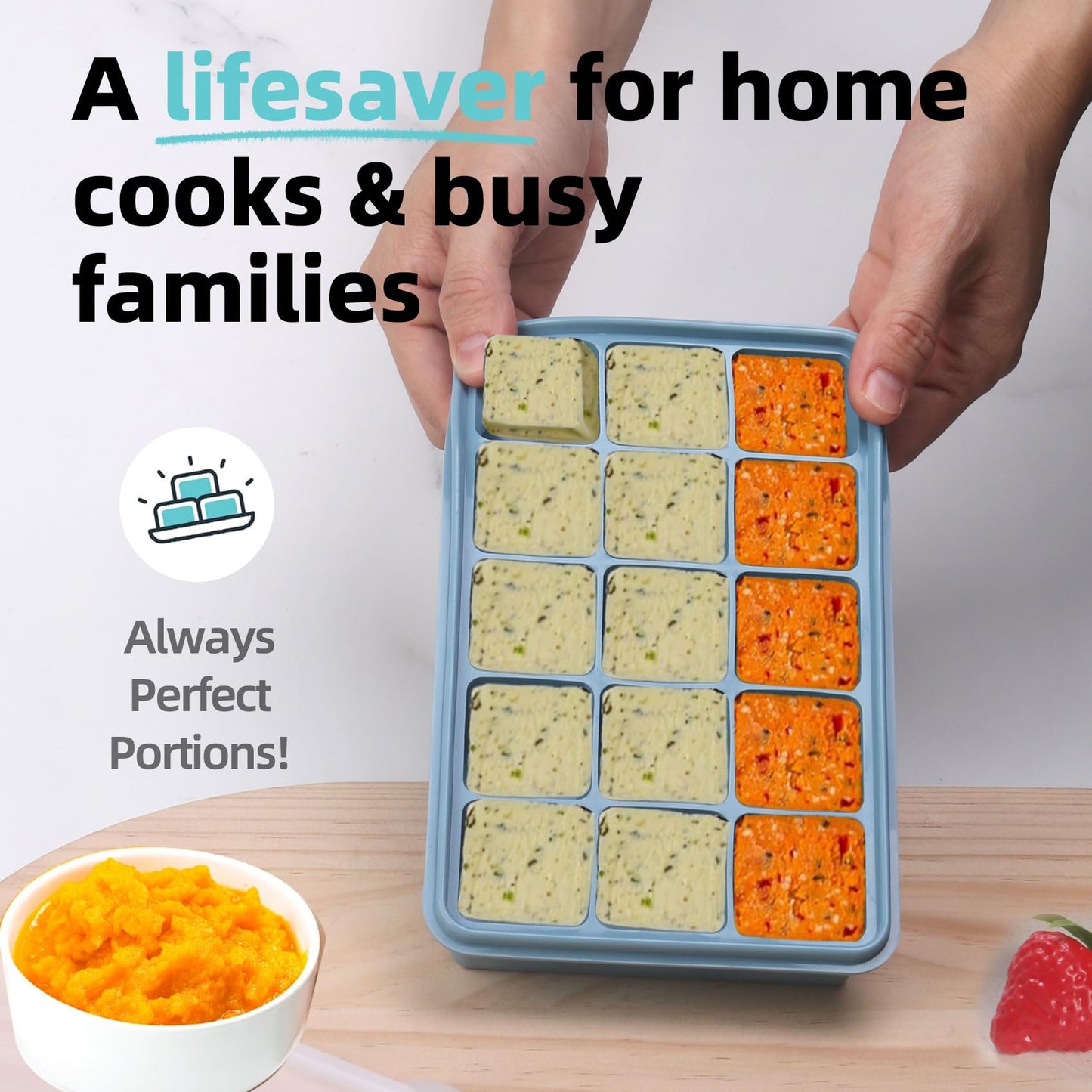 witice Silicone Freezer Molds Gift Set with 1 Tbsp,2 Tbsp, 1, and 2 Cup Silicone Freezer Trays With Lids - Meal Prep and Kitchen Essentials Bundle - (Blue 4 Pack)