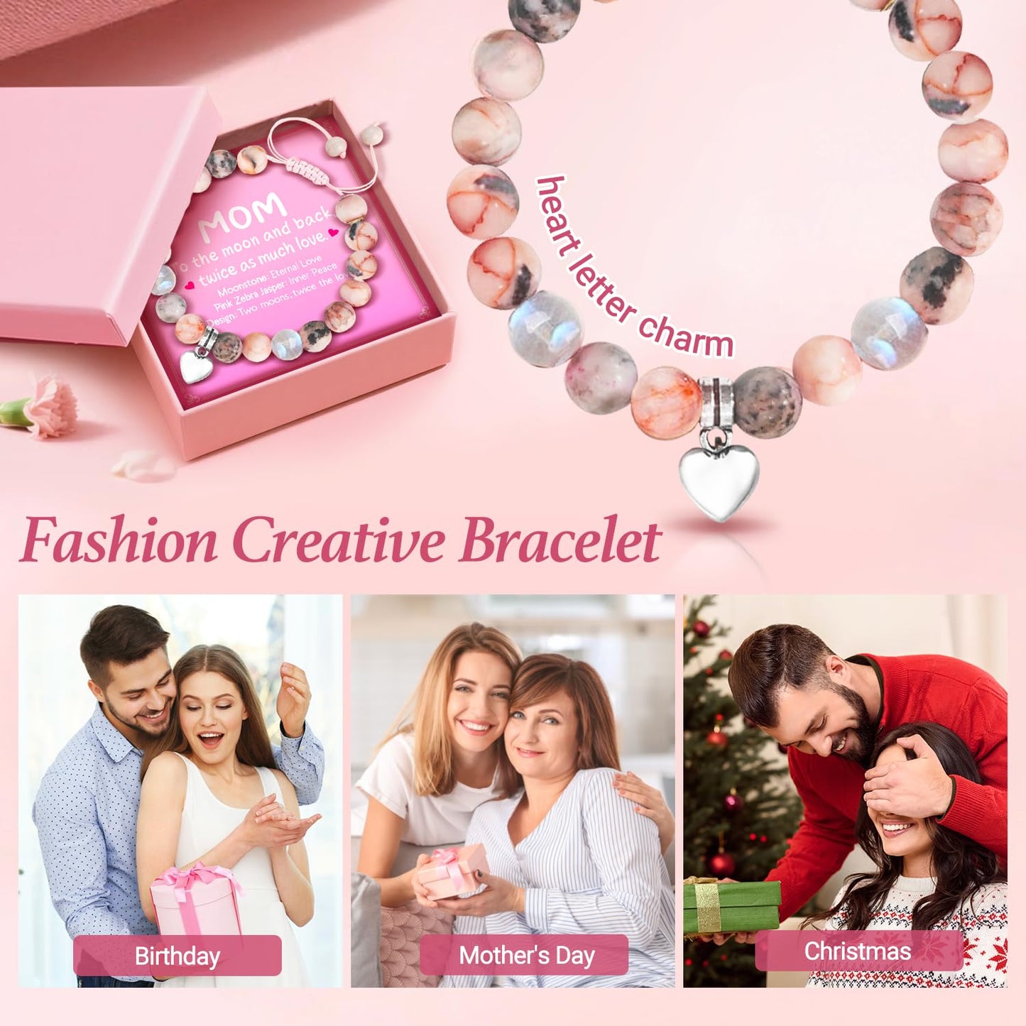 Mothers Day Gift for Mom - 5pc Gift Set Bundle with Scented Candle, Bracelet, Socks, Birthday Christmas Presents from Daughter Son, 5-Item Box