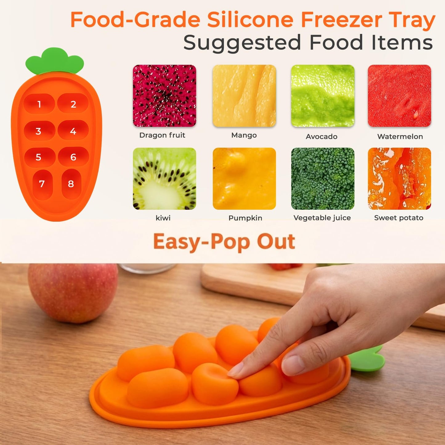 HAOBAOBEI Baby Fruit Feeder 2 Pack with Freezer Tray, 4 Silicone Pouches in 3 Sizes, Breastmilk Popsicle Mold, Food Feeder Pacifier and Silicone Teether for Teething Relief, 4+ Months