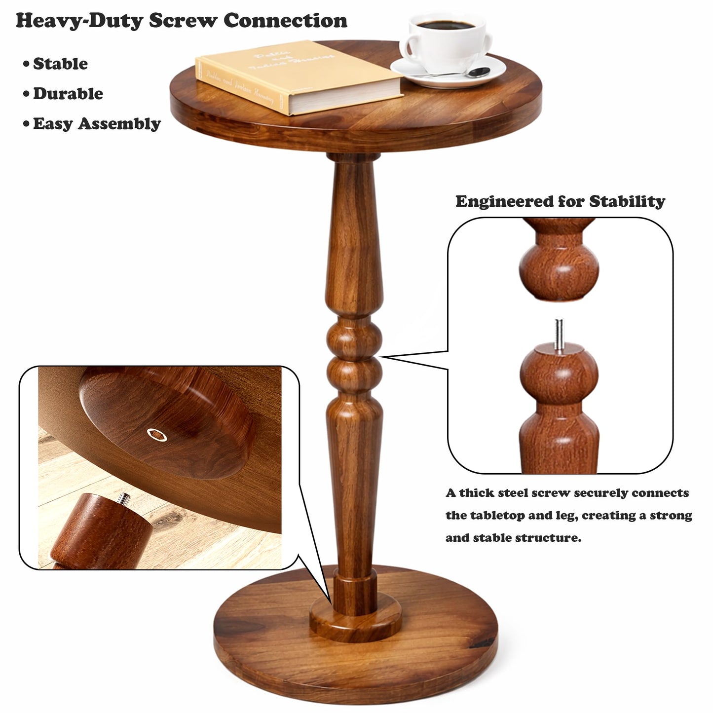 promitop Small Wooden Round Side Table - Accent Nightstand Pedestal Table for Living Room, Bedroom - Compact Coffee Table, Tea Table, Drink Table, End Table for Small Spaces, Corners, Office