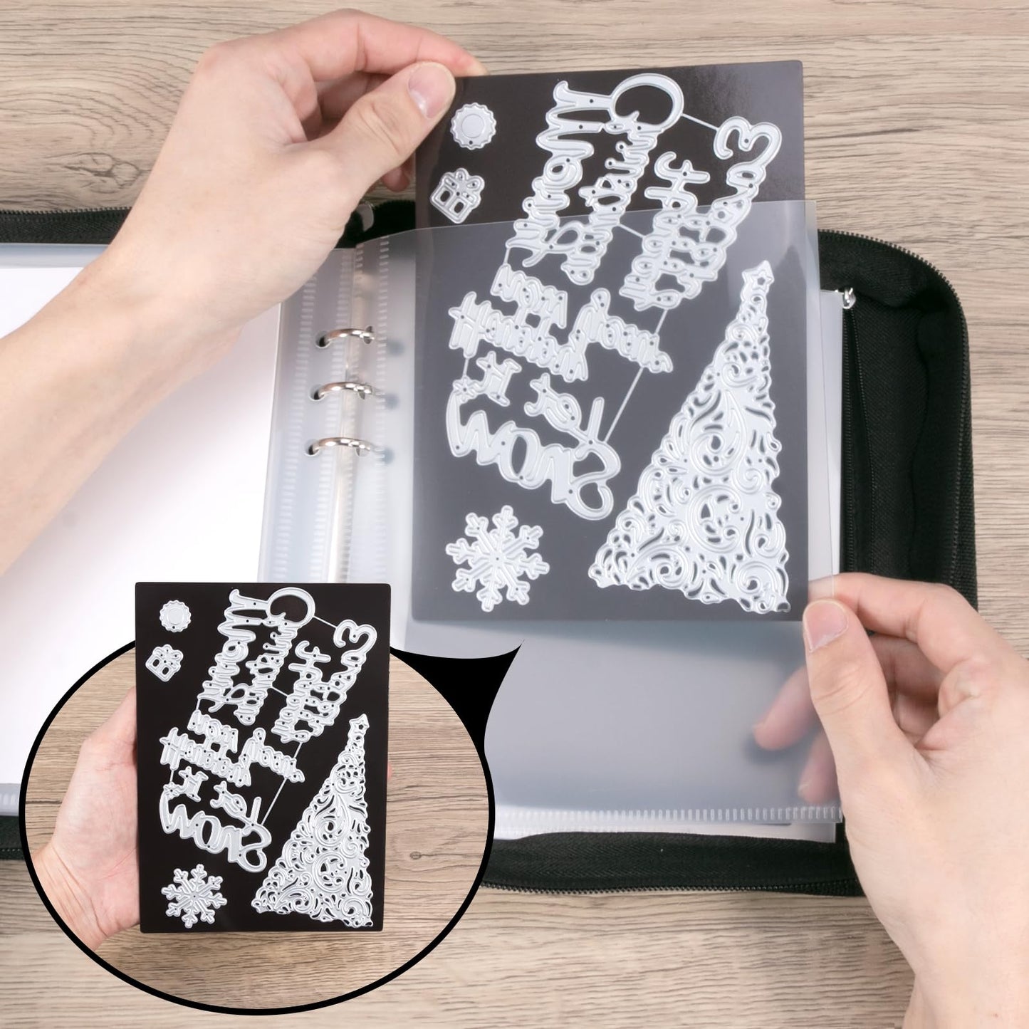 UNIMEIX Magnetic Sheets for Die Storage with Mold Bag, 12 Pcs Stamp and Die Storage Sheets and 12 Pcs Pockets for Card Making Supplies(0.8 mm Thickness, Black)
