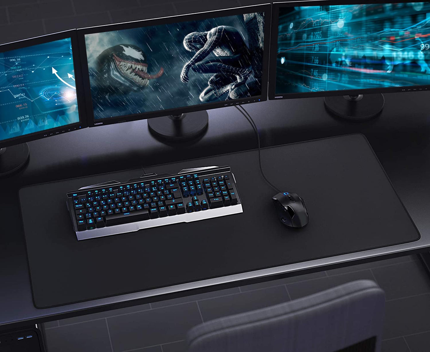 Gaming Mouse Pad, Large Desk Mouse Pad with Stitched Edges,(35.4X15.7In) Durable Non-Slip Natural Rubber Base, Waterproof Computer Keyboard Pad Mat for Esports Pros/Gamer/Desktop/Office/Home, Black